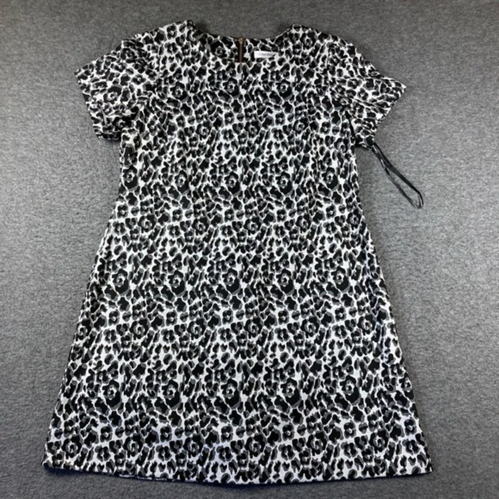 Calvin Klein Dress Womens Plus 14W Black Shift Short Sleeve Leopard Modern Chic‎